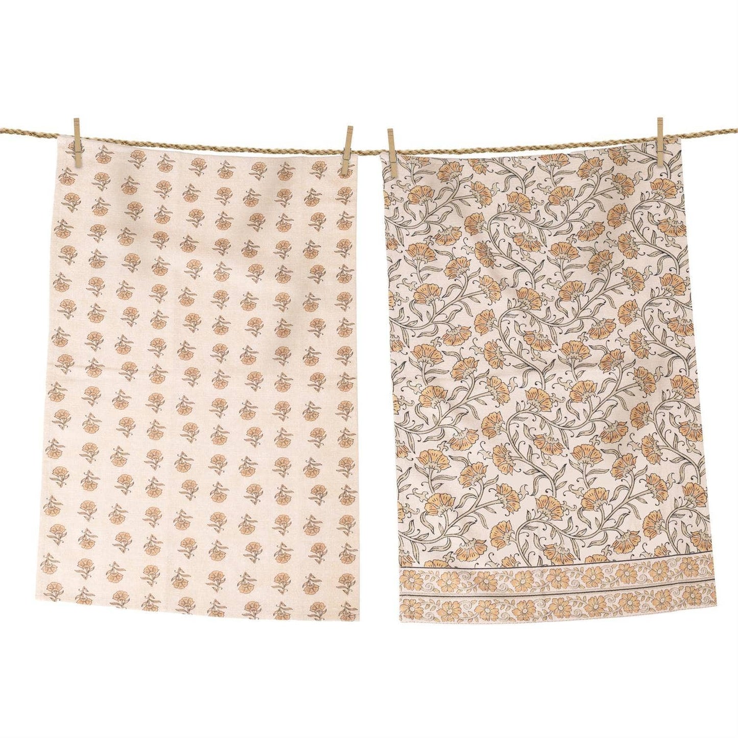 Asst Tea Towels - Block Print, Mustard Floral