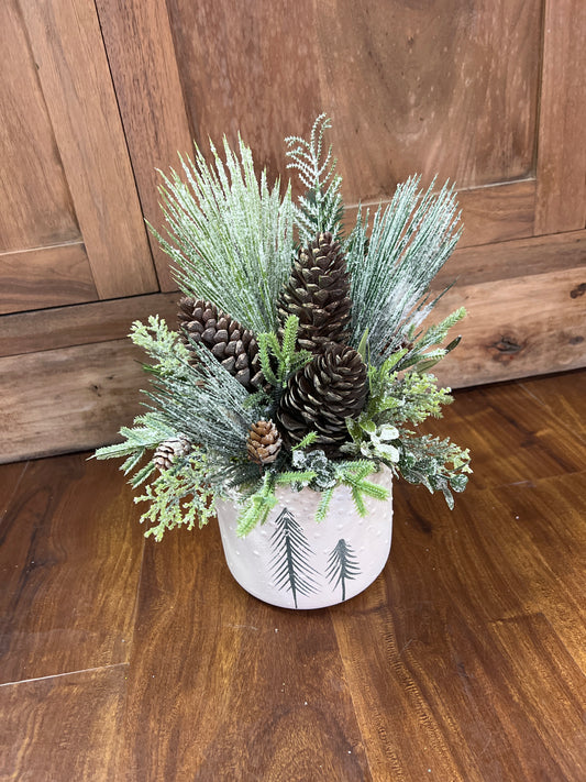 3 Brown Pinecones in Tree Container