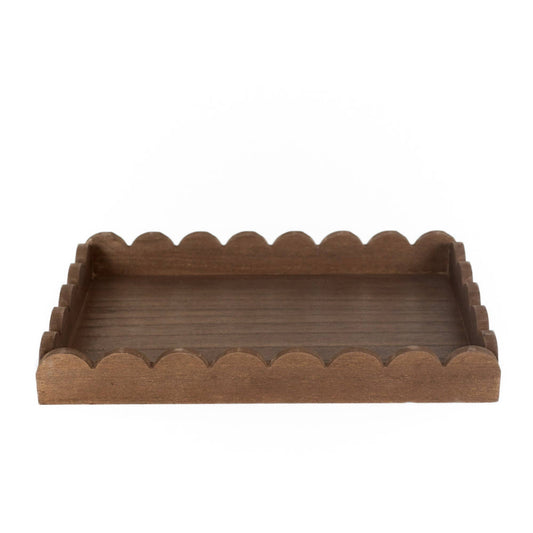 17008 - 13x9x2 wood scallop tray home decor, espresso