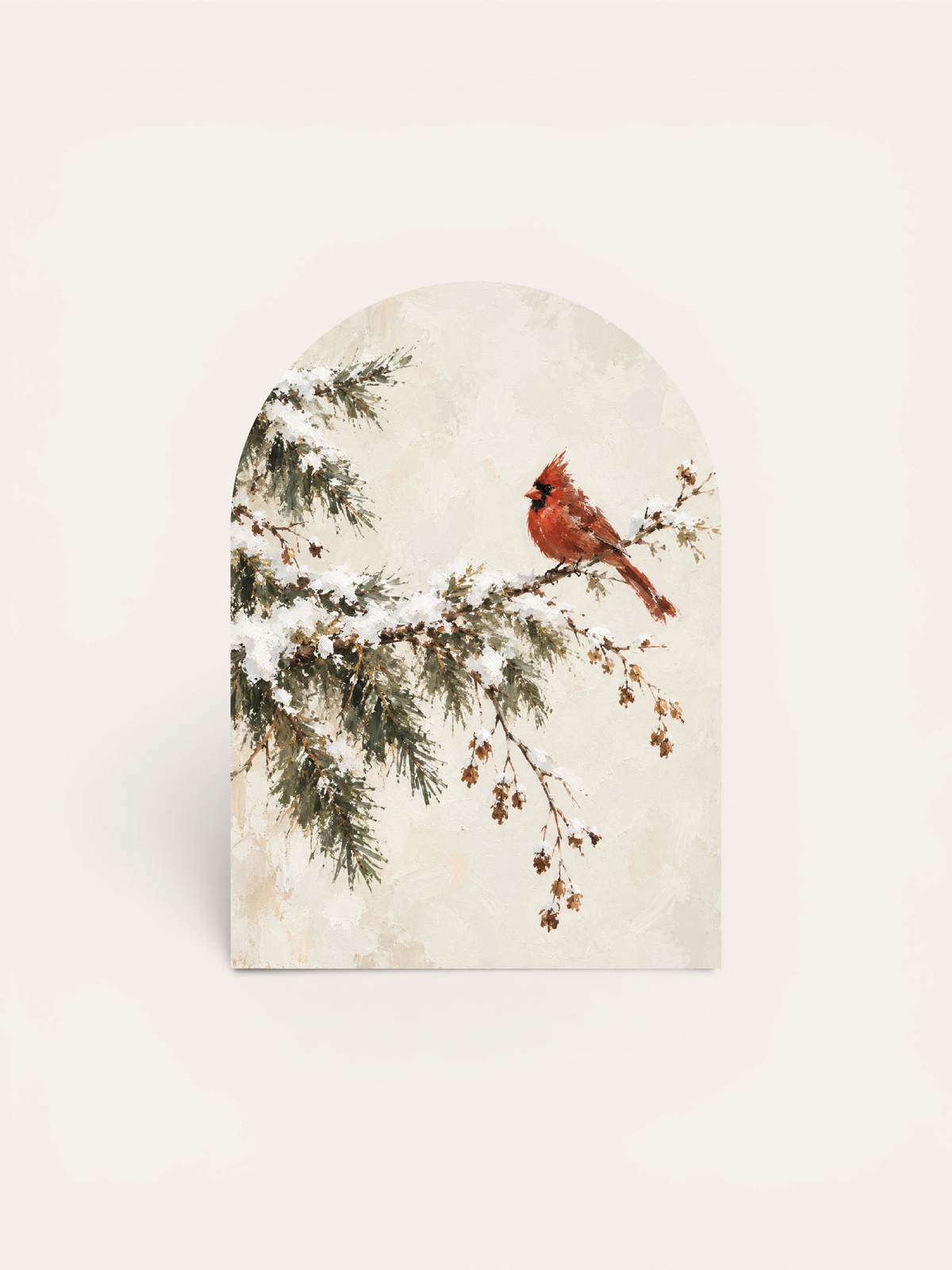Single Cardinal on Snowy Branch, Arch | Christmas Wall Art