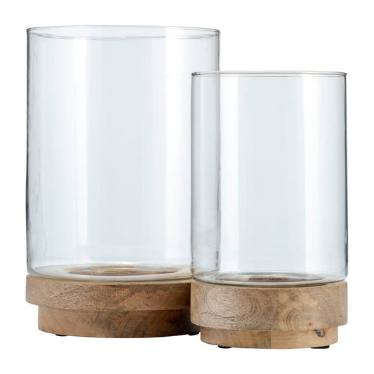 Glass Hurricane Holder on Wood Base - Clear, 9/11 in.