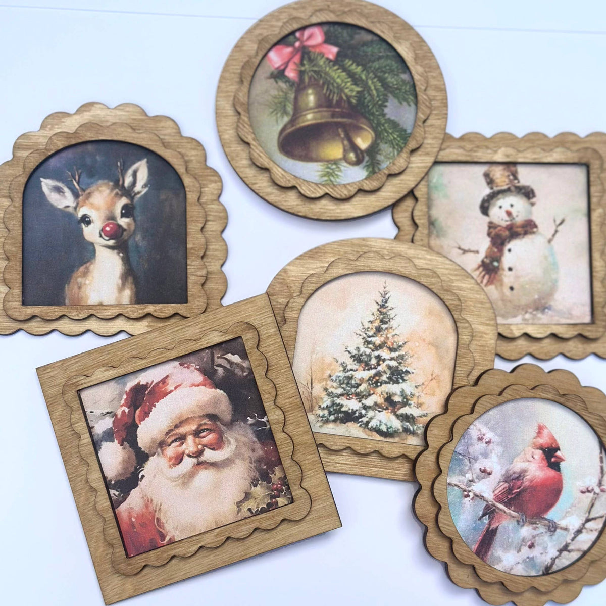3x3 Magnets Vintage Style Christmas, Rudolph, Santa