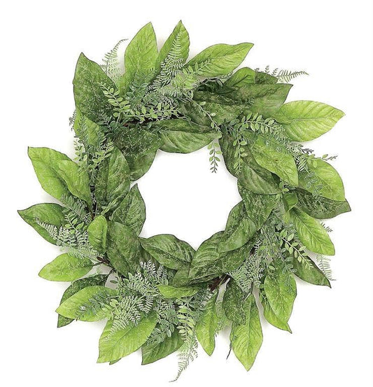 Magnolia Foliage, Fern & Tea, Leaf Wreath, 24", Green