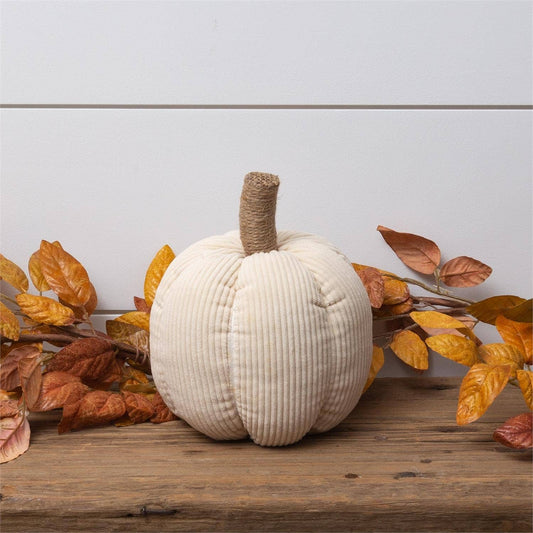 Cream Corduroy Pumpkin with Jute Wrapped Stem, Sm (PC)