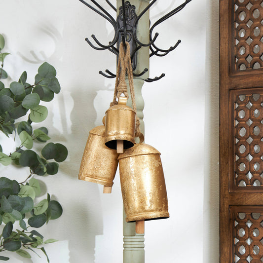 S/3 Rustic Gold Metal Decorative Cow Bells Set