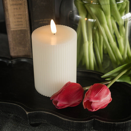 4" CREAM GROOVED 3D FLAME CANDLE