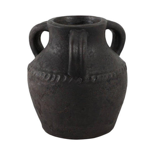 Ceramic Rustic Textured Triple Handle Vase - Black, 10 in.