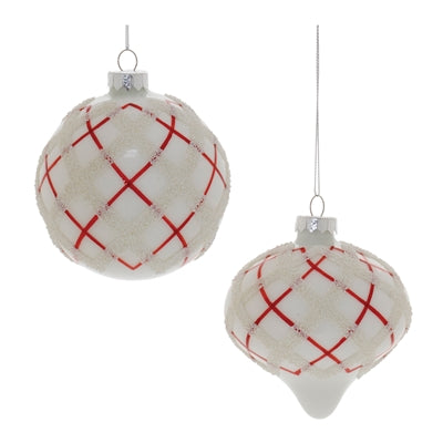 Red/White ORNAMENT (2 ASST) 4"D, 4.75"H GLASS