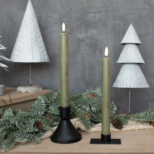 SET/ 2 - 9.5" 3D FLAME GREEN TAPER CANDLE