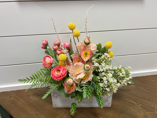 Pink Poppy with Yellow Billy Ball Arrangement
