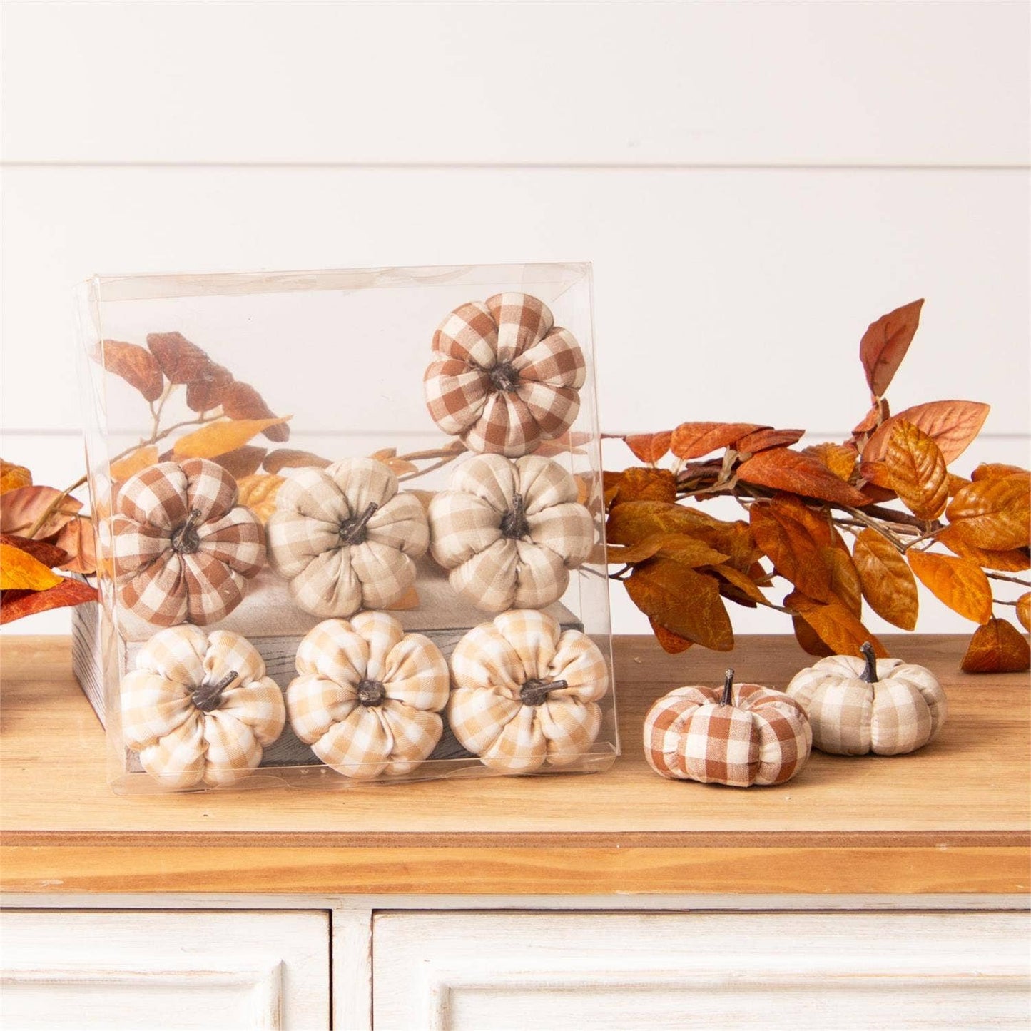 Tan Plaid Mini Pumpkins