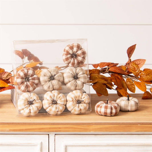 Tan Plaid Mini Pumpkins
