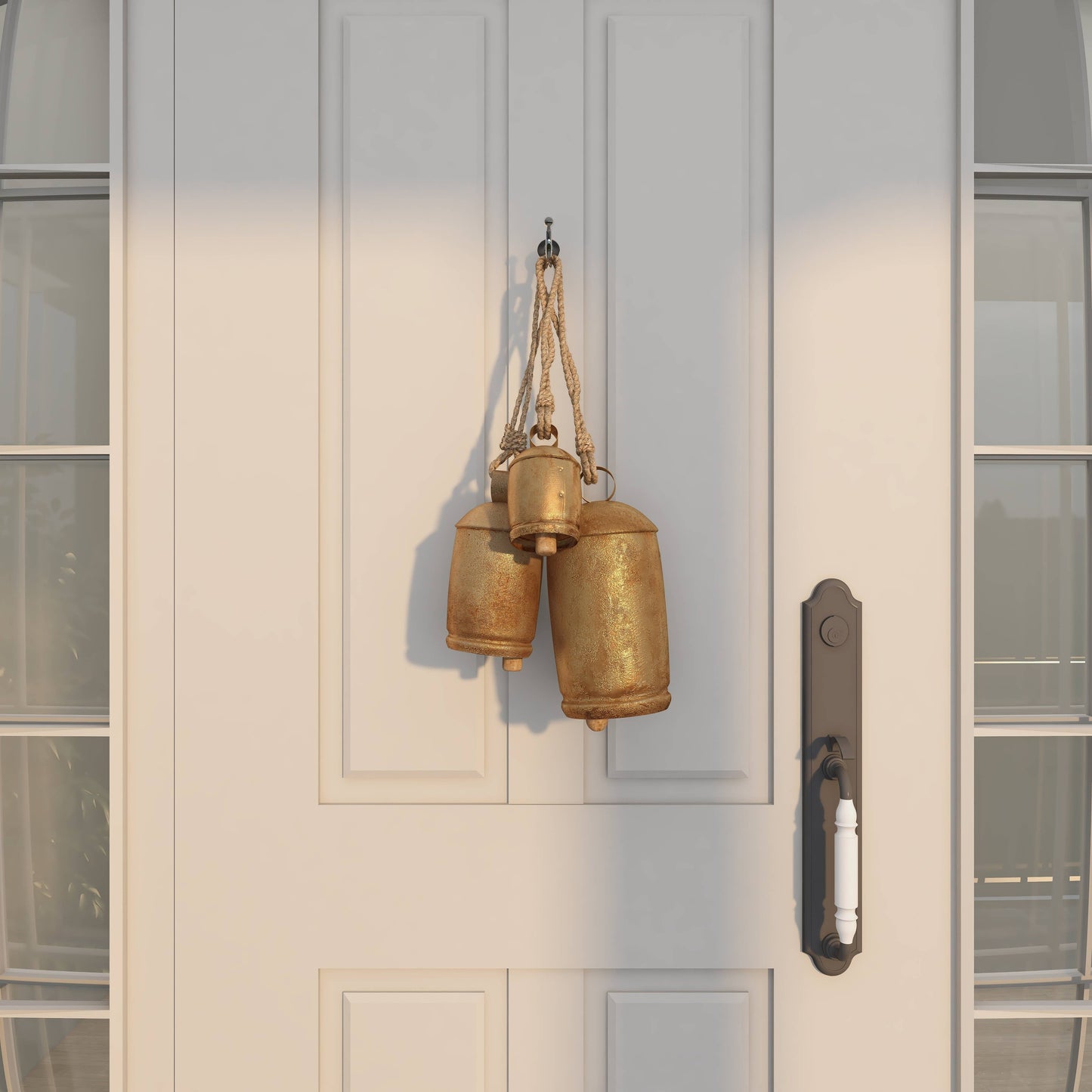 S/3 Rustic Gold Metal Decorative Cow Bells Set