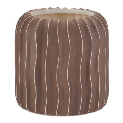 Brown Ceramic Container with White etched