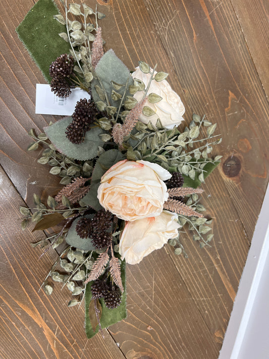 Cream Peony with Ribbon and Blackberries
