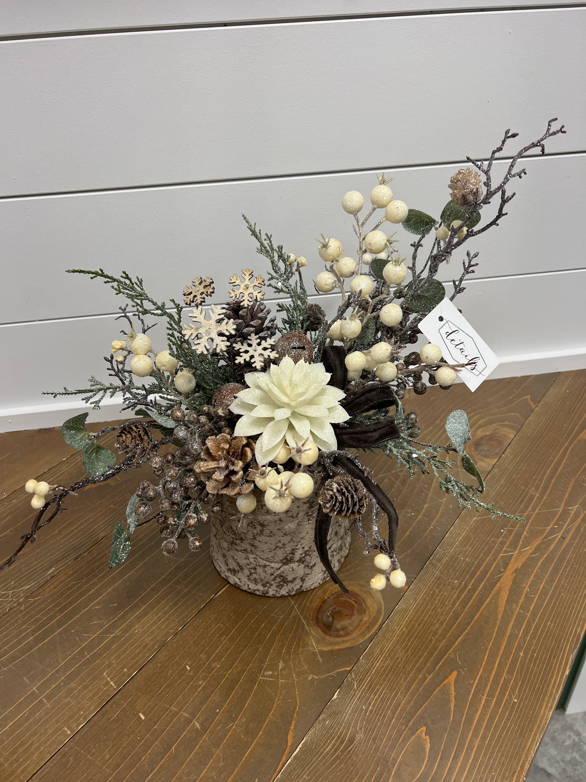 Cream Succulent Arrangement in Brown Container