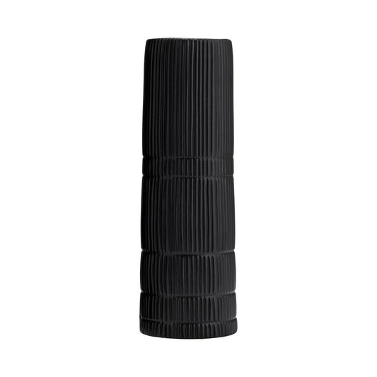 Ceramic Lined Textured Design Cylinder Vase - Black, 15 in.