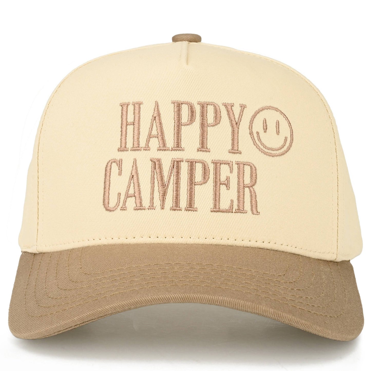 C.C HAPPY CAMPER Letter Embroidered on Two Tone Trucker Hat