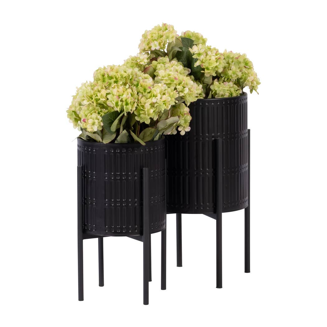 Metal Ridged Planter with Stand Black, 19/23 in.