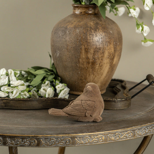 3.5" BROWN FLOCKED TURNED BIRD