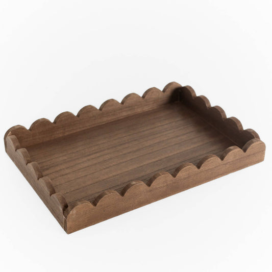 17008 - 13x9x2 wood scallop tray home decor, espresso
