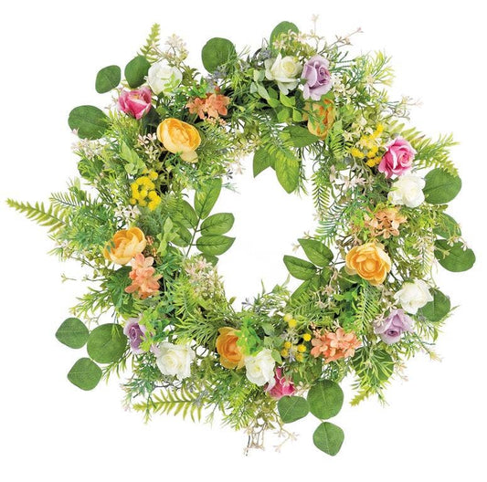 Mixed Flower & Foliage Wreath, 22", Mixed