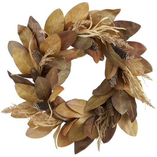 24"MAGN LEAF/POD/PINEC WREATH