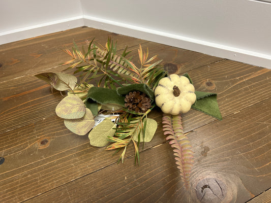 White Pumpkin with Green Velvet Ribbon