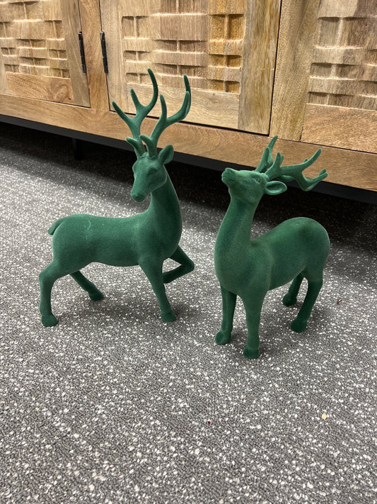 Set of 2 Green Velvet Deer