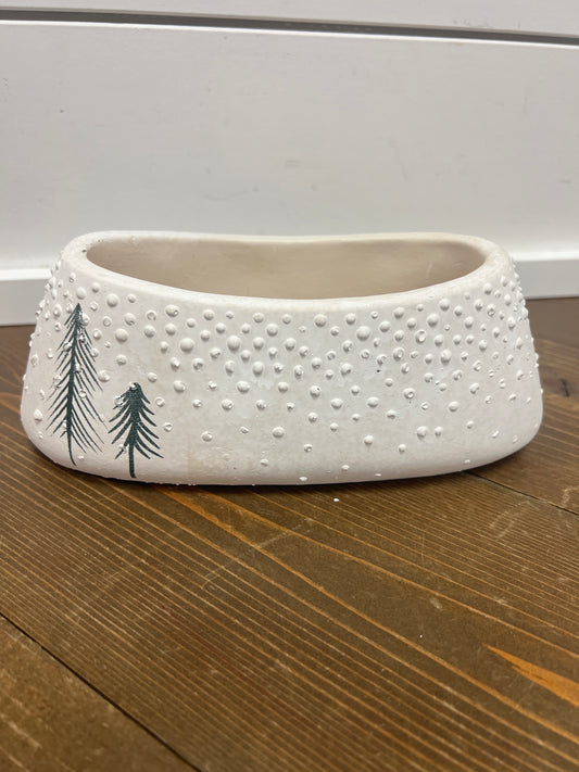 2-Pine Tree Oval White Planter