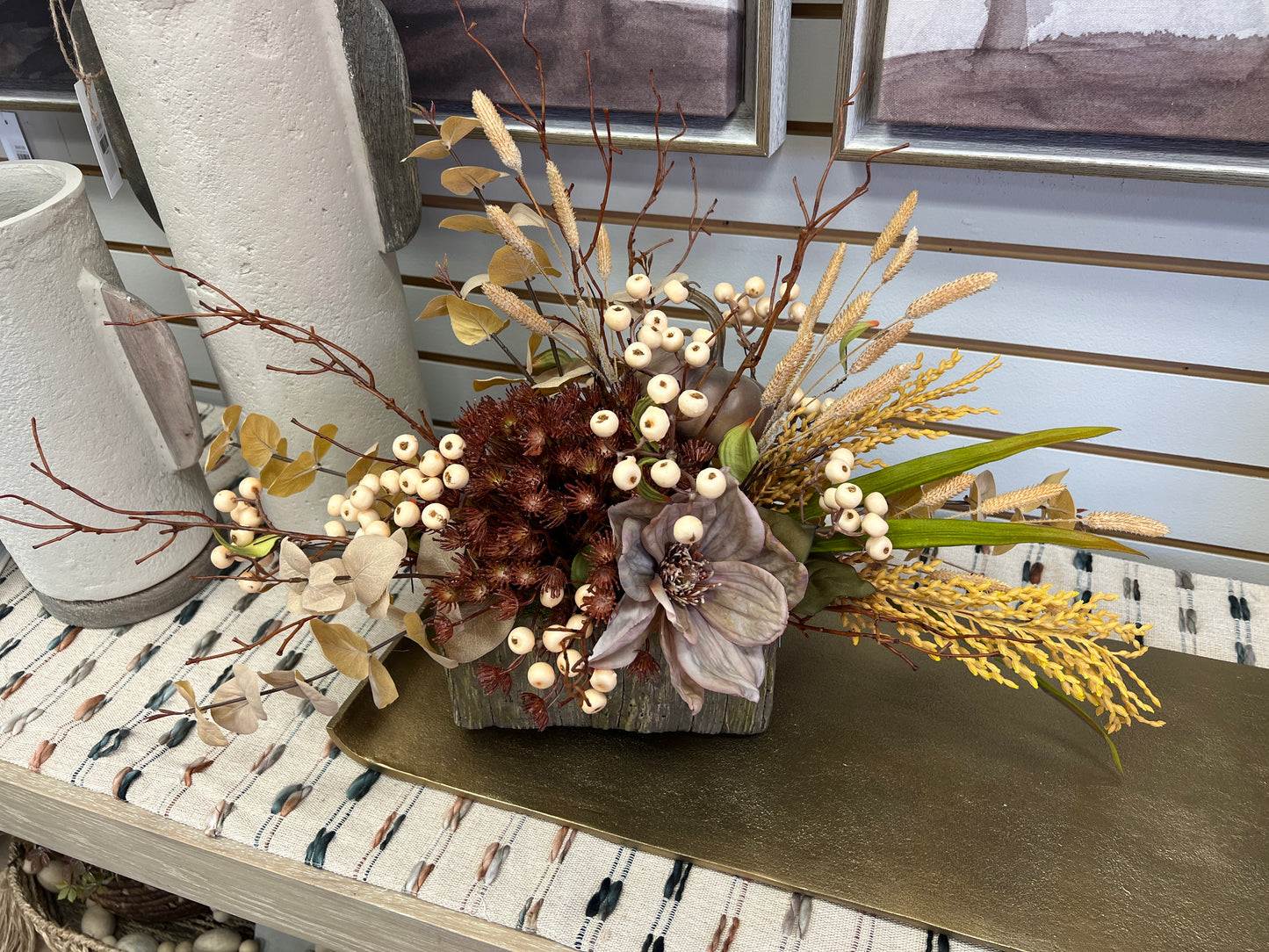 Magnolia with Pumpkin in bark container