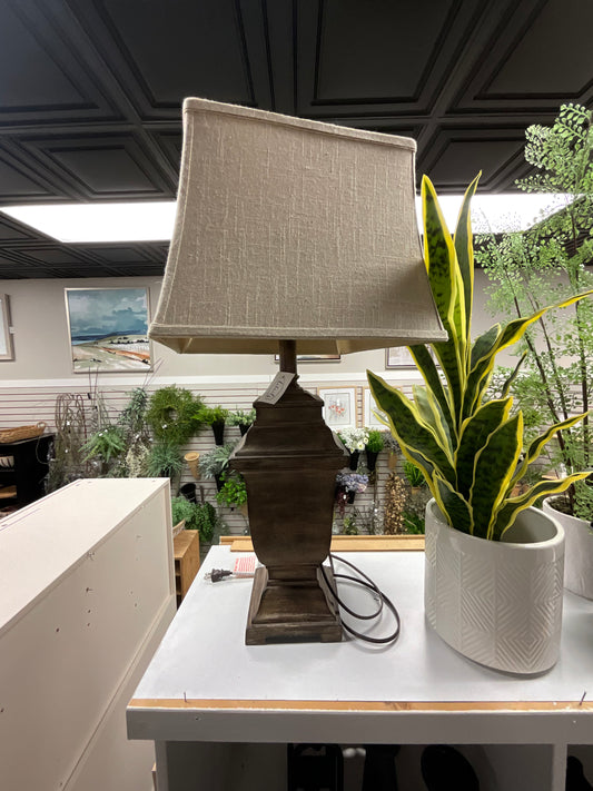 Wood Lamp with Beige Shade