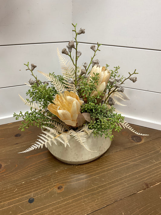 Protea Heads in Cream Bowl