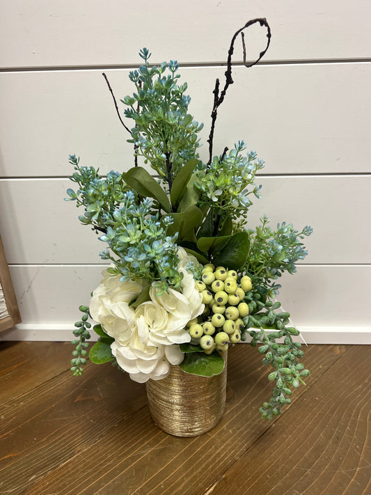 White Hydrangea with Blue and Greens