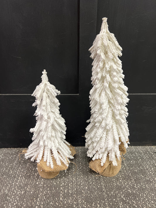 18" Snowed Pine Tree in Burlap Bag