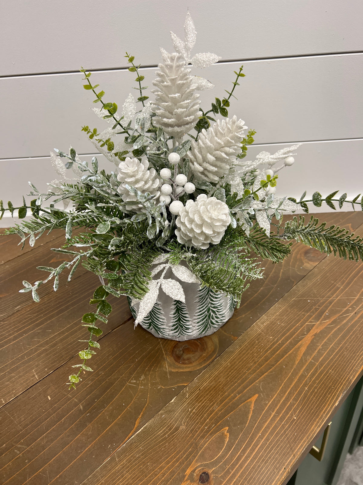 White Berry Arrangement with White Pinecones