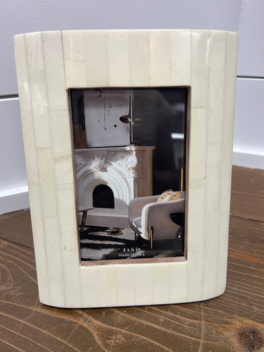 Resin, 4x6 Wood Stripe Photo Frame, Ivory/Brown