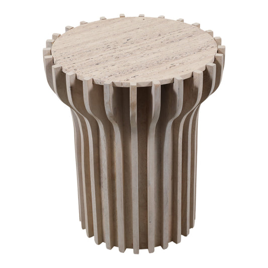 25" Grenoble Wood And Travertine Accent Table, Wht