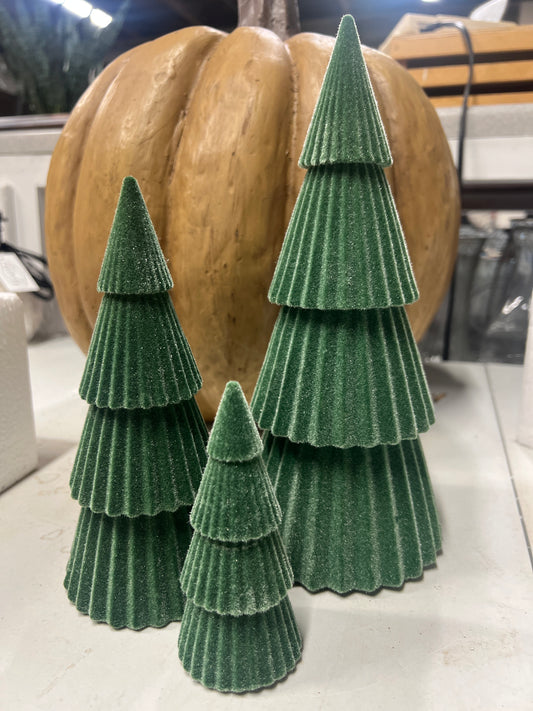 Set of 3 Green Velvet Trees
