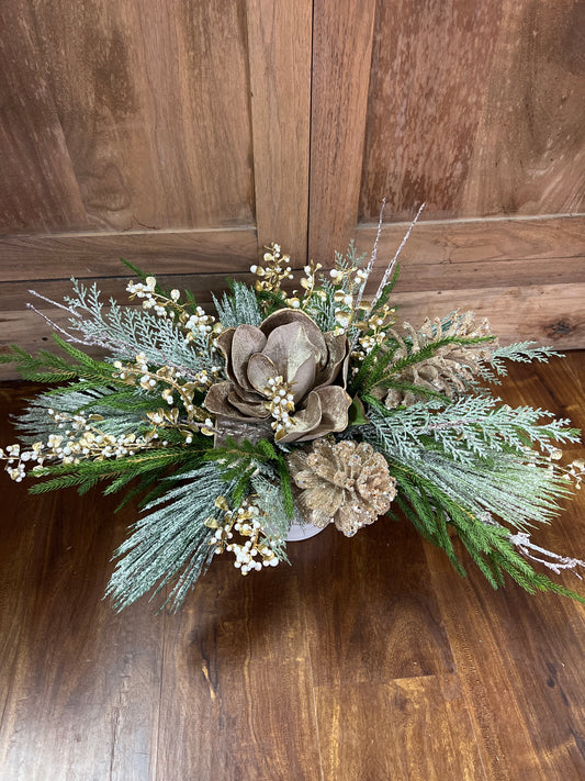 Brown Magnolia with Gold and White Berries