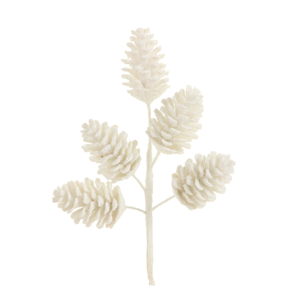 13" Iced White Pinecone Pick