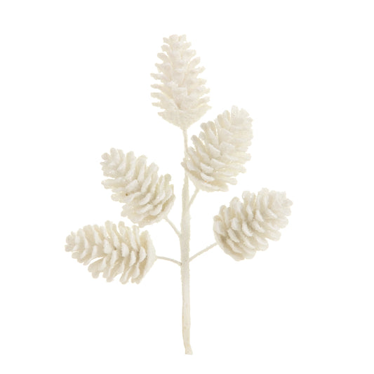 13" Iced White Pinecone Pick