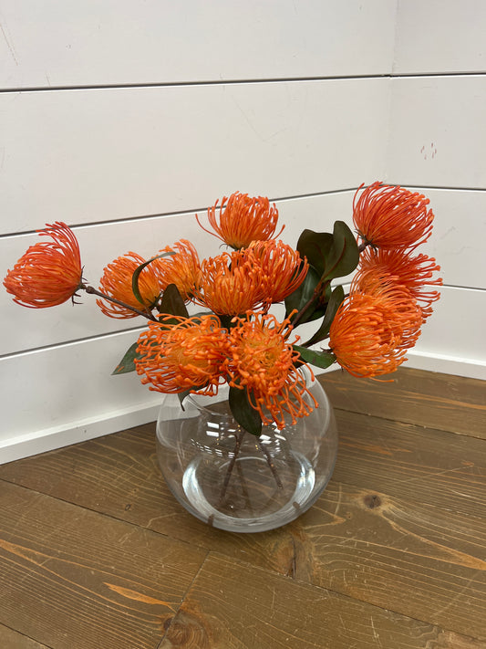 Orange Pin Cushion in Glass Vase