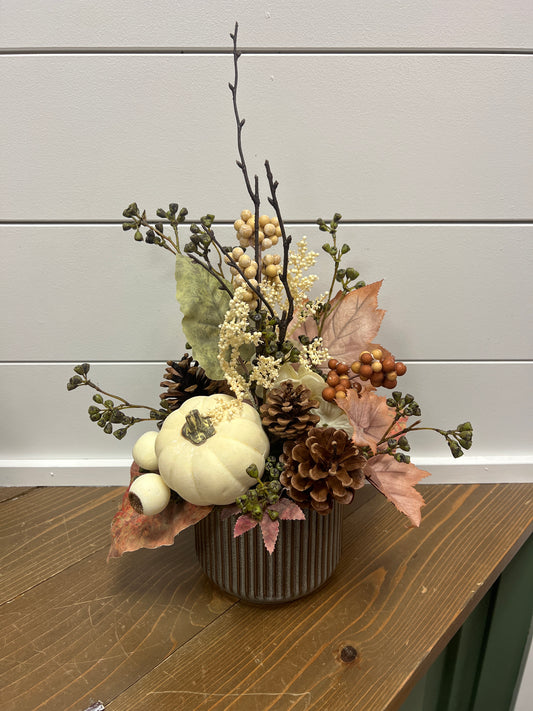 Pumpkin Arrangement in Brown Pottery