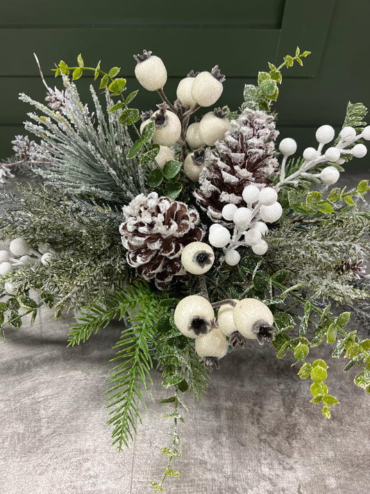Cream Berry with Evergreen in Evergreen Container