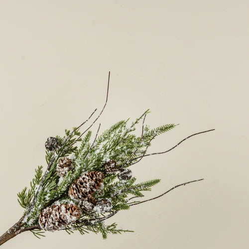 18" Snowy Pine Bells & Pinecone Pick
