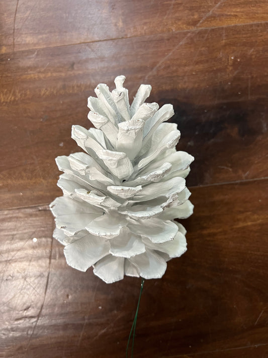 Long Leaf Pine Cones, White, Wired