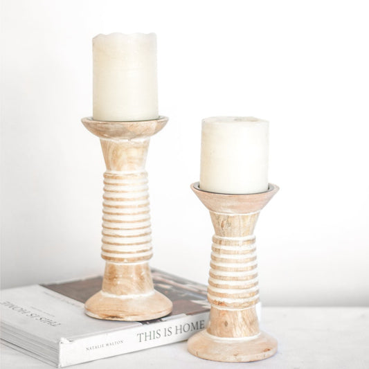 S/2 White Washed Candle Holders