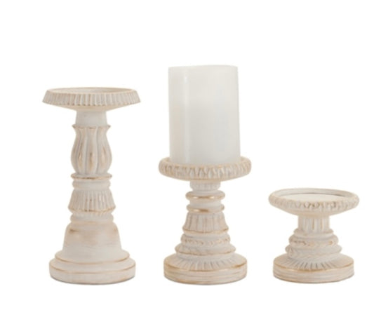 Ivory/Gold Set of 3 Candle Holders