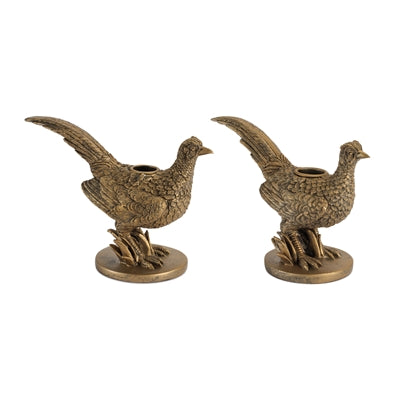 PHEASANT CANDLE HOLDERS (SET OF 2) 6.5"L X 4.5"H, 7.5"L X 5.5"H RESIN